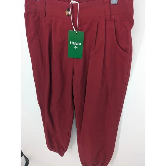 Halara Joggers Women Small Dark Red High Waisted Pleated Cotton Twill Casual NWT - Picture 2 of 10